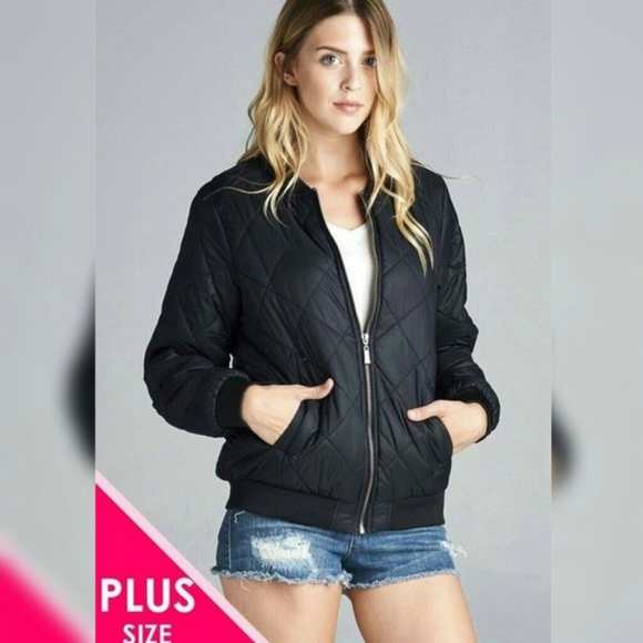 PLUS SIZE QUILTED PADDED BOMBER JACKET in Black - Picture 2 of 5